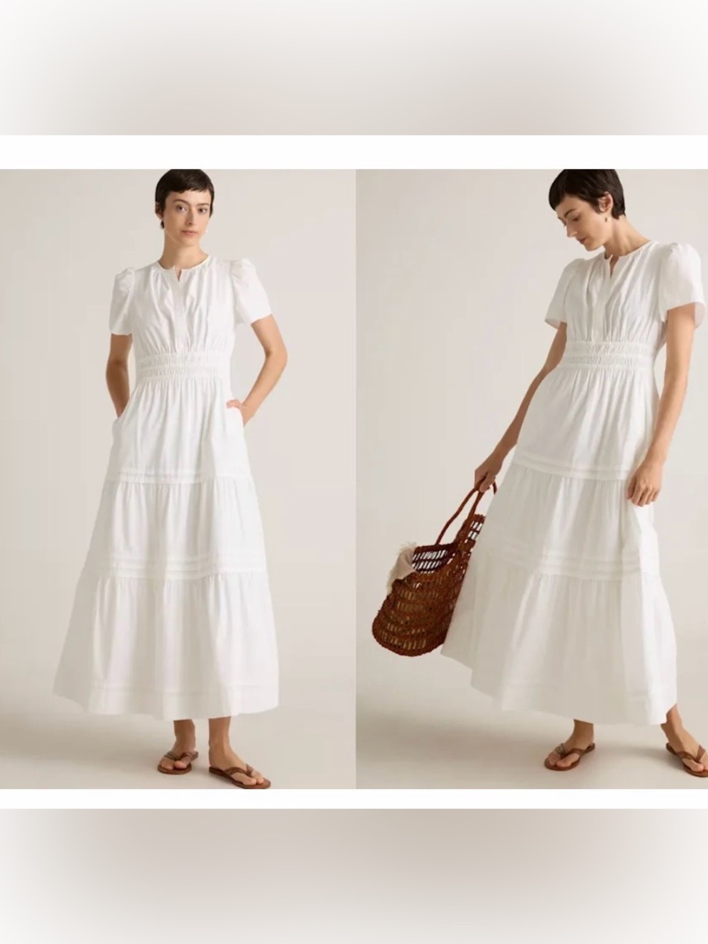 Quince 100% Organic Cotton Poplin Tiered Maxi Dress in white XS